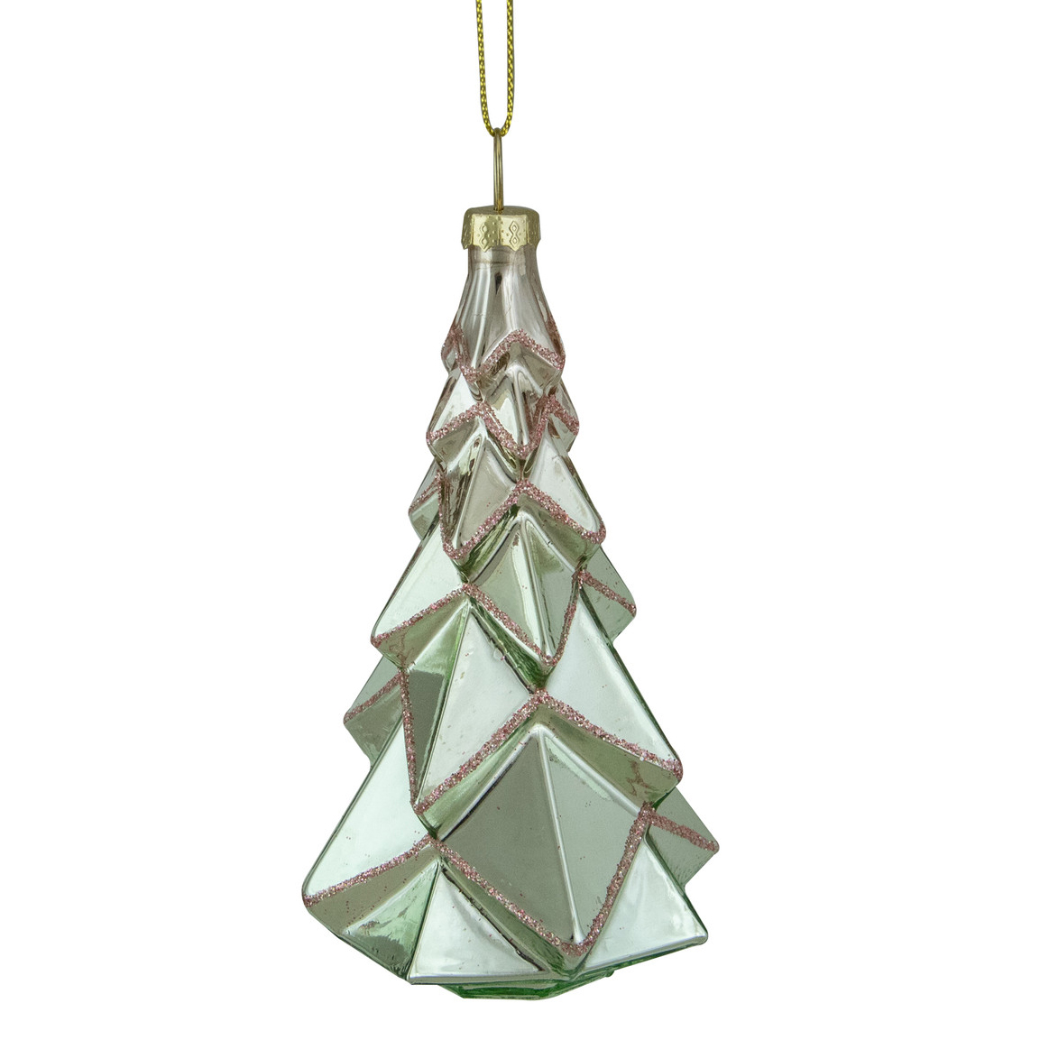 faceted green glitter glass Christmas tree ornament