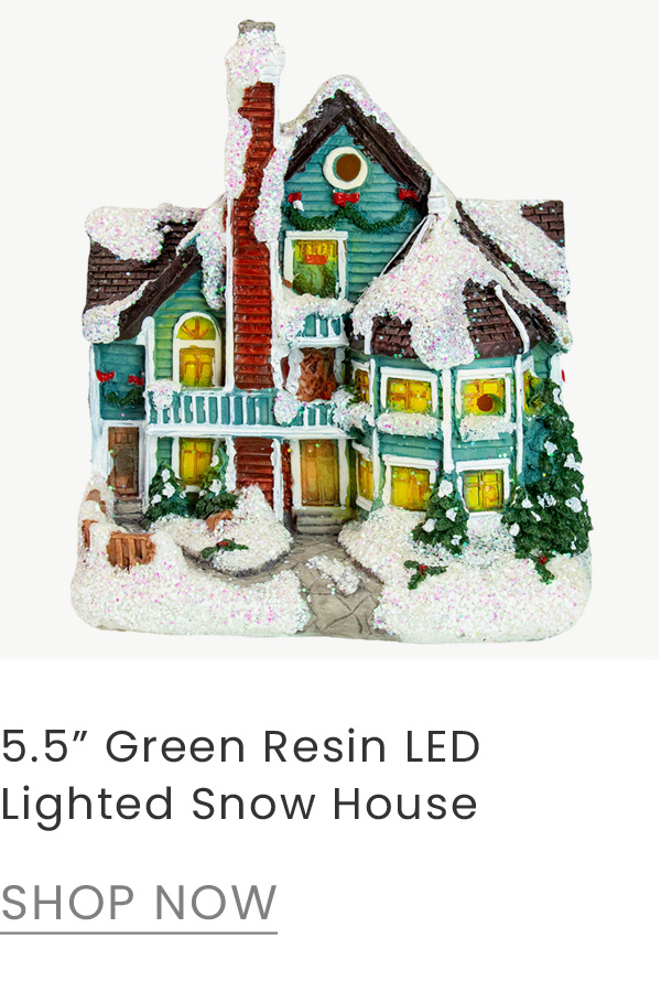 5.5 inch green LED lighted snowy Christmas Village house