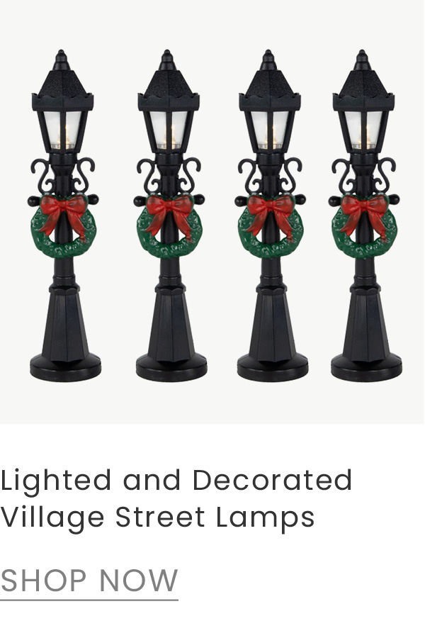 Set of four 4.75 inch battery operated lighted street lamps with wreaths