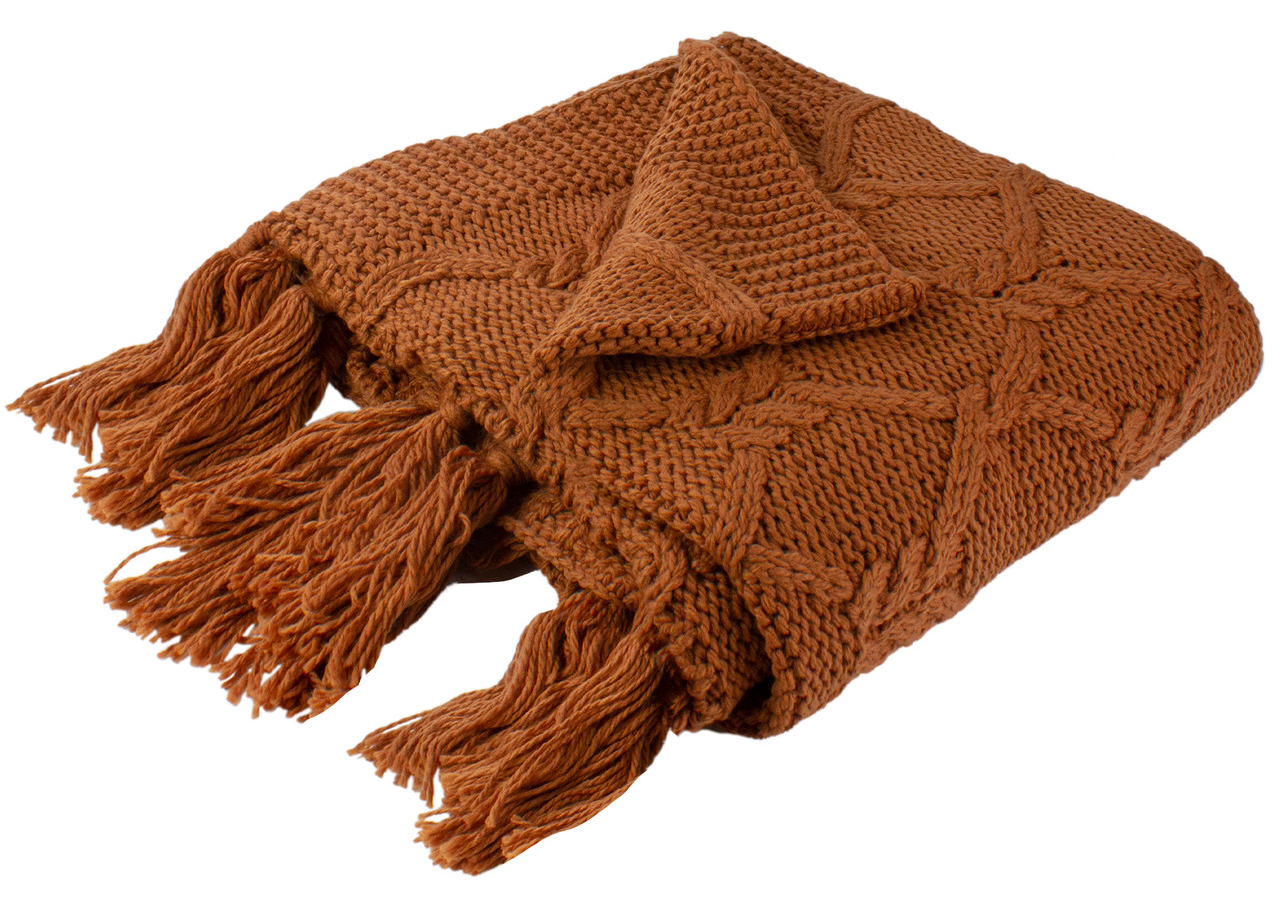 ochre knit throw blanket with tassels