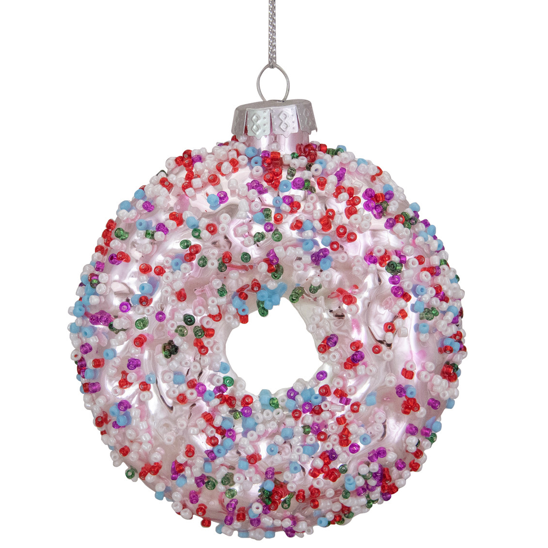 pink donut with sprinkles glass Christmas ornament