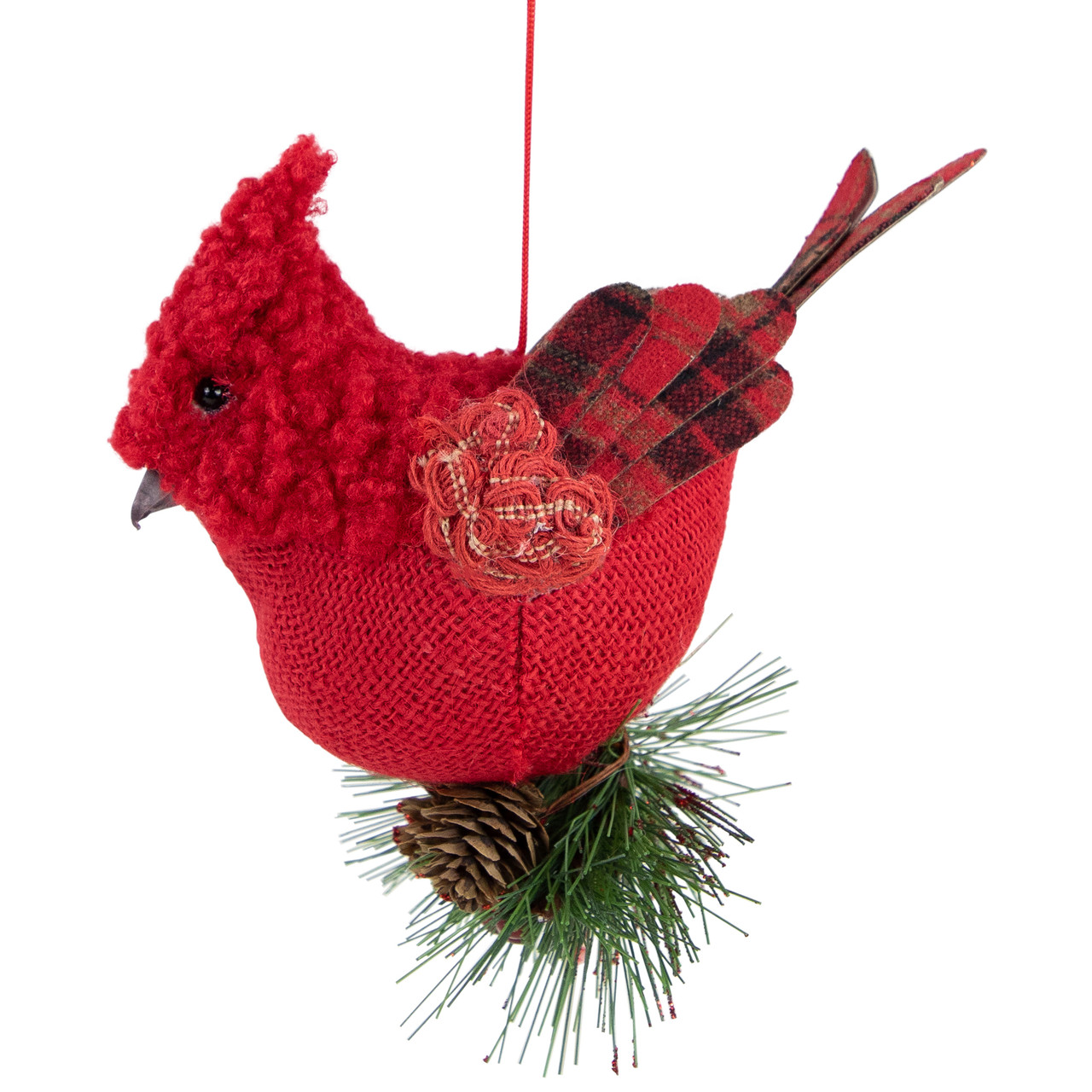red burlap cardinal Christmas ornament