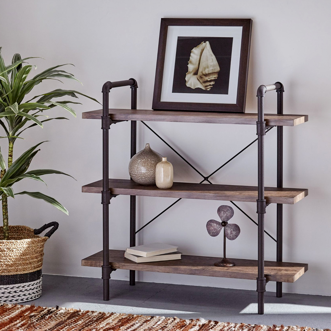 contemporary industrial look metal and wood shelving unit