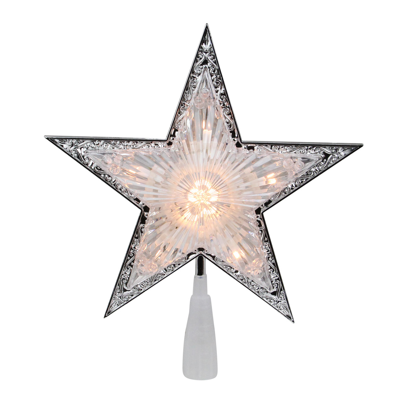 pre-lit silver and crystal star tree topper