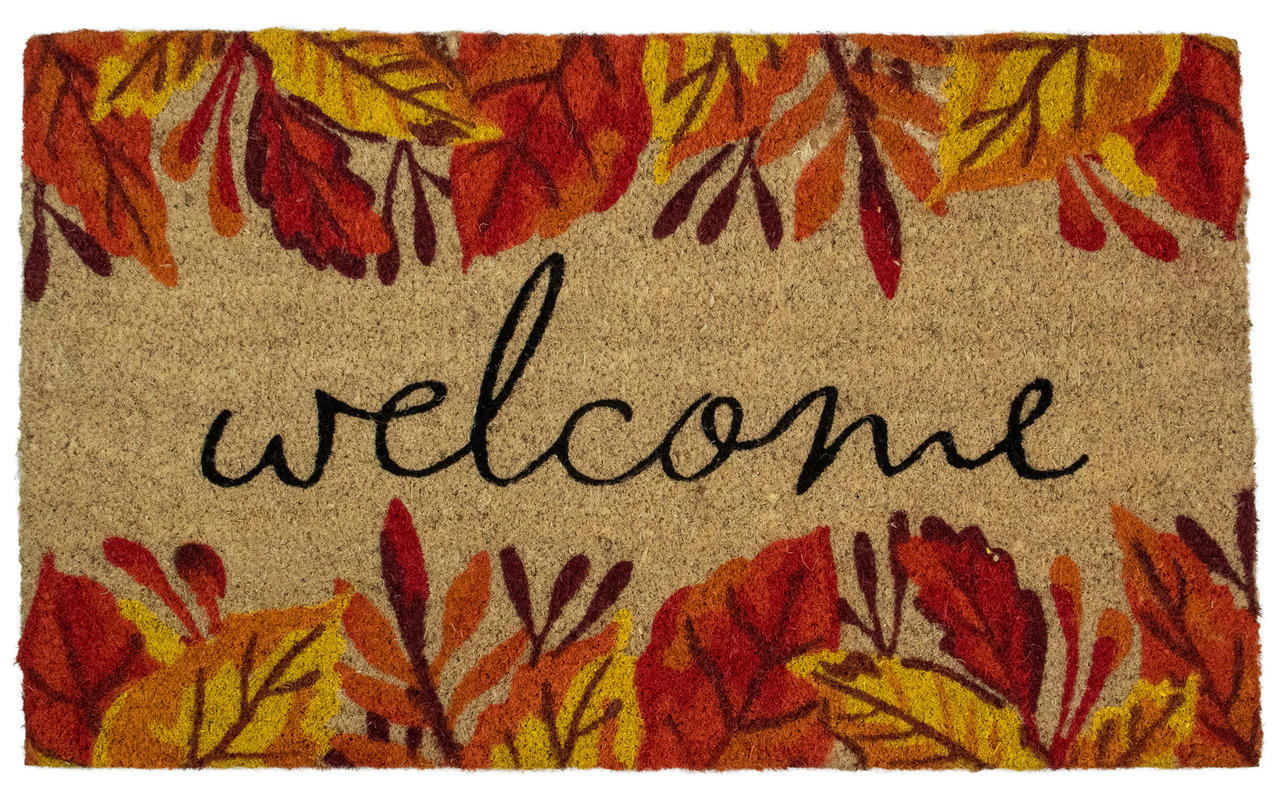 leafy autumn 'welcome' door mat