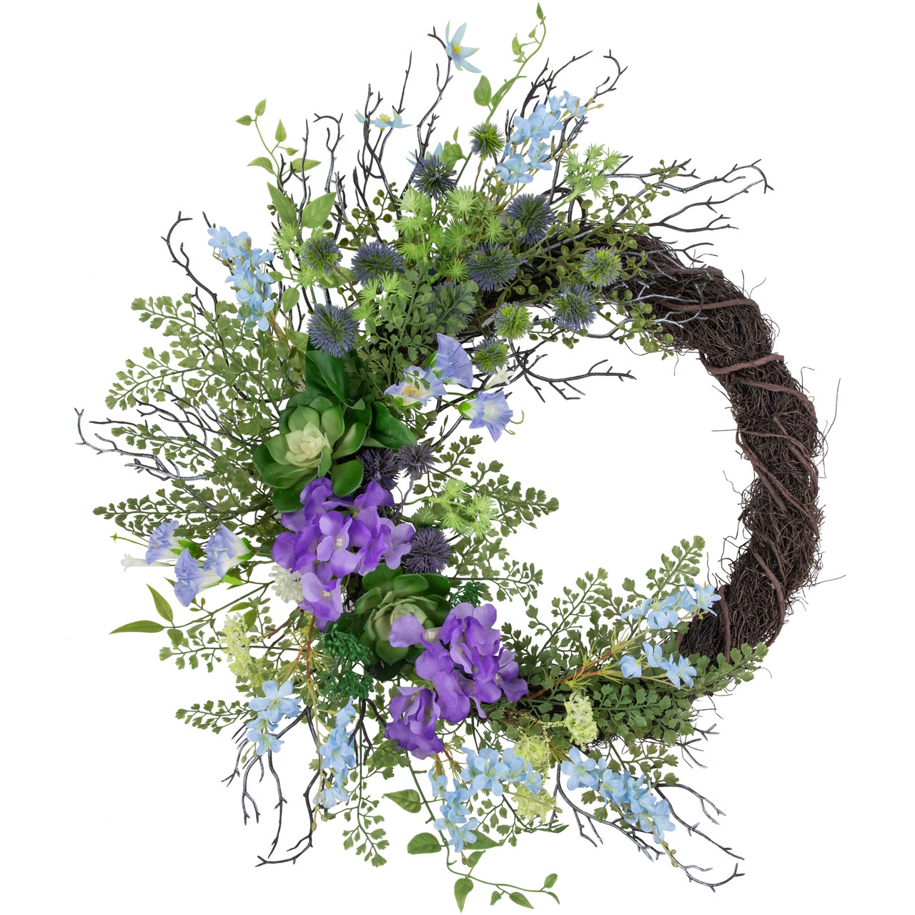 mixed wild flowers & twig artificial spring wreath