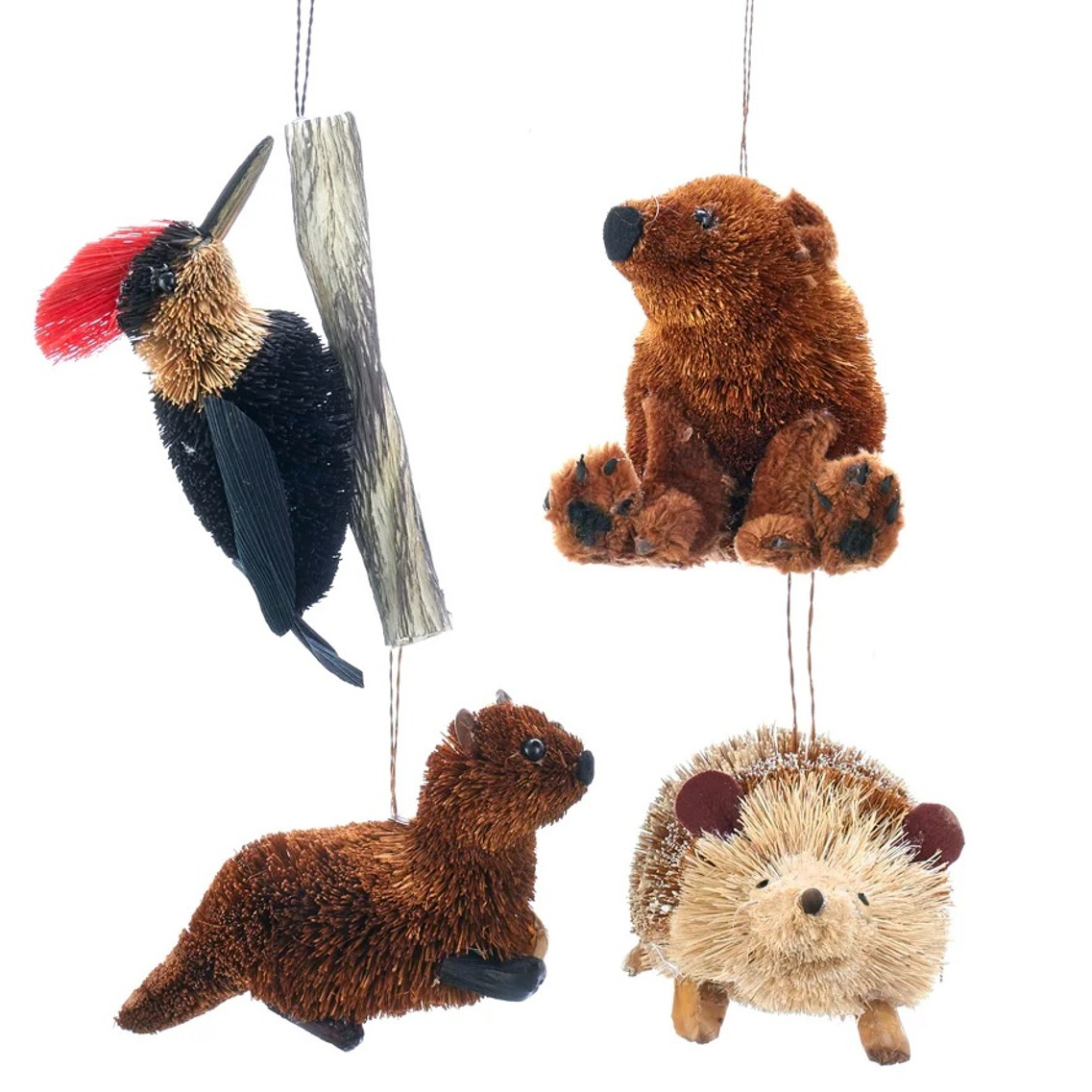 set of 12 natural fiber woodland animals ornaments