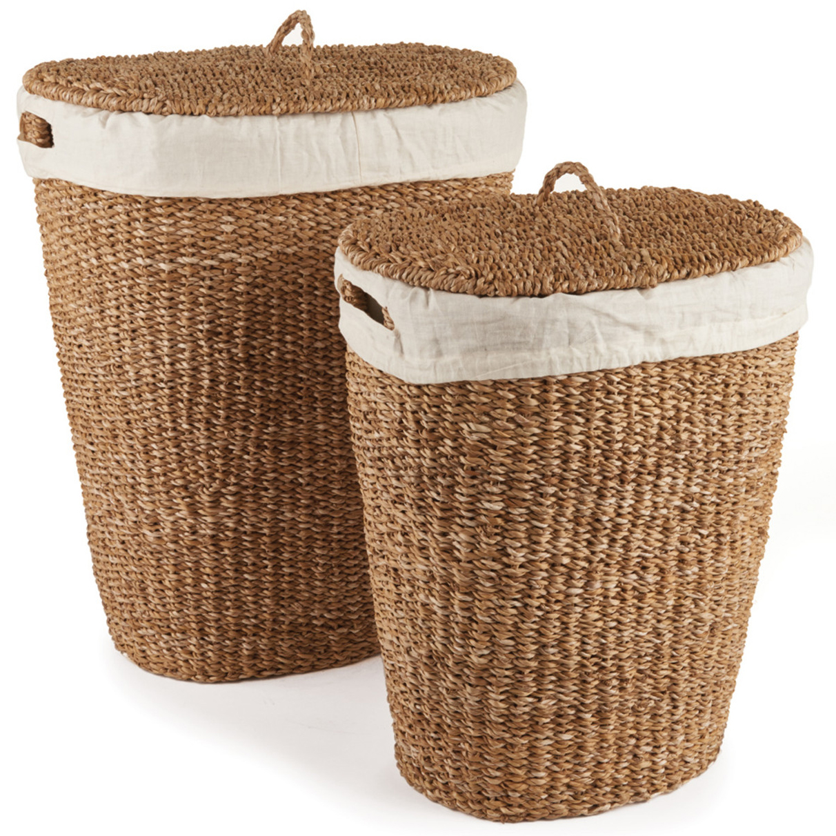 24 inch oval woven  hampers with lid and fabric liner