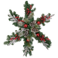 Pre-Lit Battery Operated Pine and Berries Snowflake Christmas Wreath - 32" - Warm White LED Lights - IMAGE 1