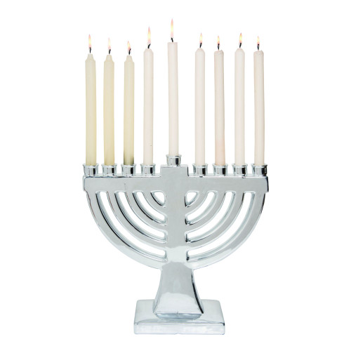 16" Silver Traditional Hanukkah Menorah Candle Holder Christmas Central