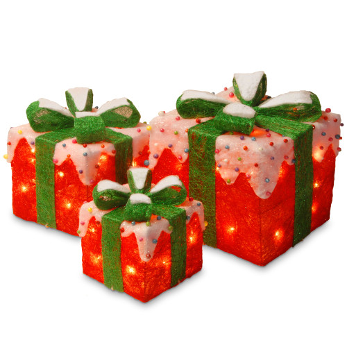 Set of 3 Red & Green Pre-Lit Gift Boxes Christmas Decor 11.75 ...