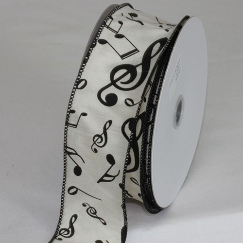 Ivory & Black Music Notes Metallic Wired Craft Ribbon 2