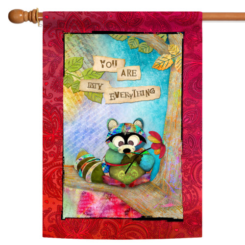 Red & Blue Sentimental Raccoon Outdoor House Flag 40