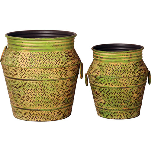 Set of 2 Green Vintage Double Handle Buckets | Christmas Central