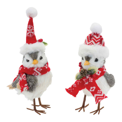Set of 6 Winter Bird with Hat & Scarf Christmas Tabletop Figurines