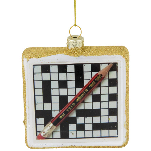 3.5" Crossword Puzzle with Pencil Glass Christmas Ornament Christmas