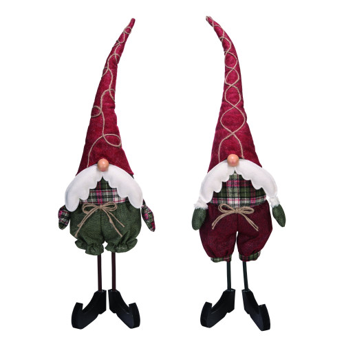 Set of 2 Red & Gray Santa Plush Gnomes Stick Leg Christmas Decor 21 ...