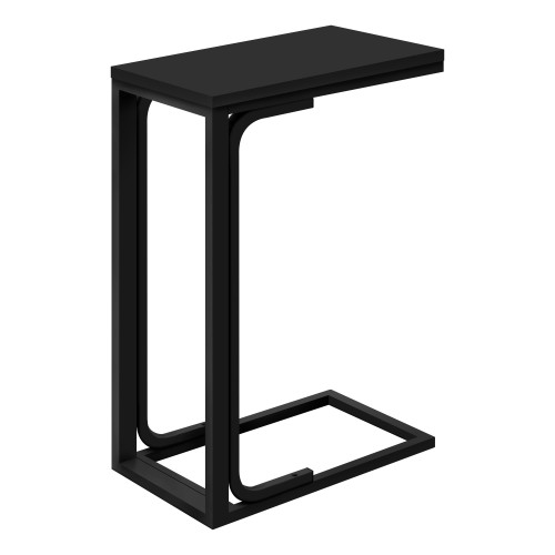 C-Shaped End Table, 3 Tier, Dark Brown Top, Matte Black Metal, 26 Inch