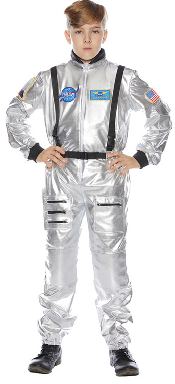 Kids Boy's Silver Astronaut Jumpsuit Teen Costume