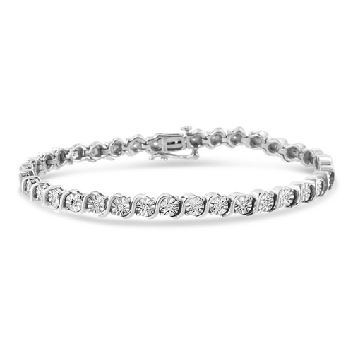 Women's Sterling Silver 'S' Link Round Diamond Tennis Bracelet