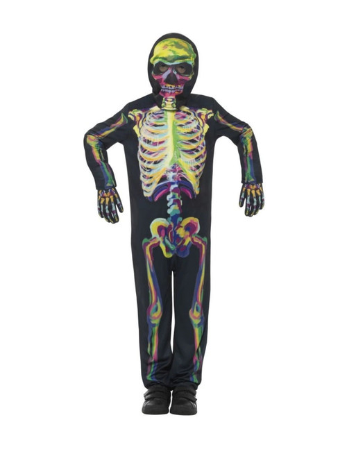 Amscan Glow In The Dark X-Ray Skeleton Costume Set – Medium (8-10) 3-Piece Halloween Outfit For Kids
