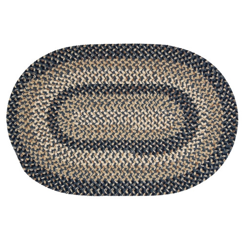 Navy Blue & Beige Braided Handcrafted Reversible Oval Door Mat 40