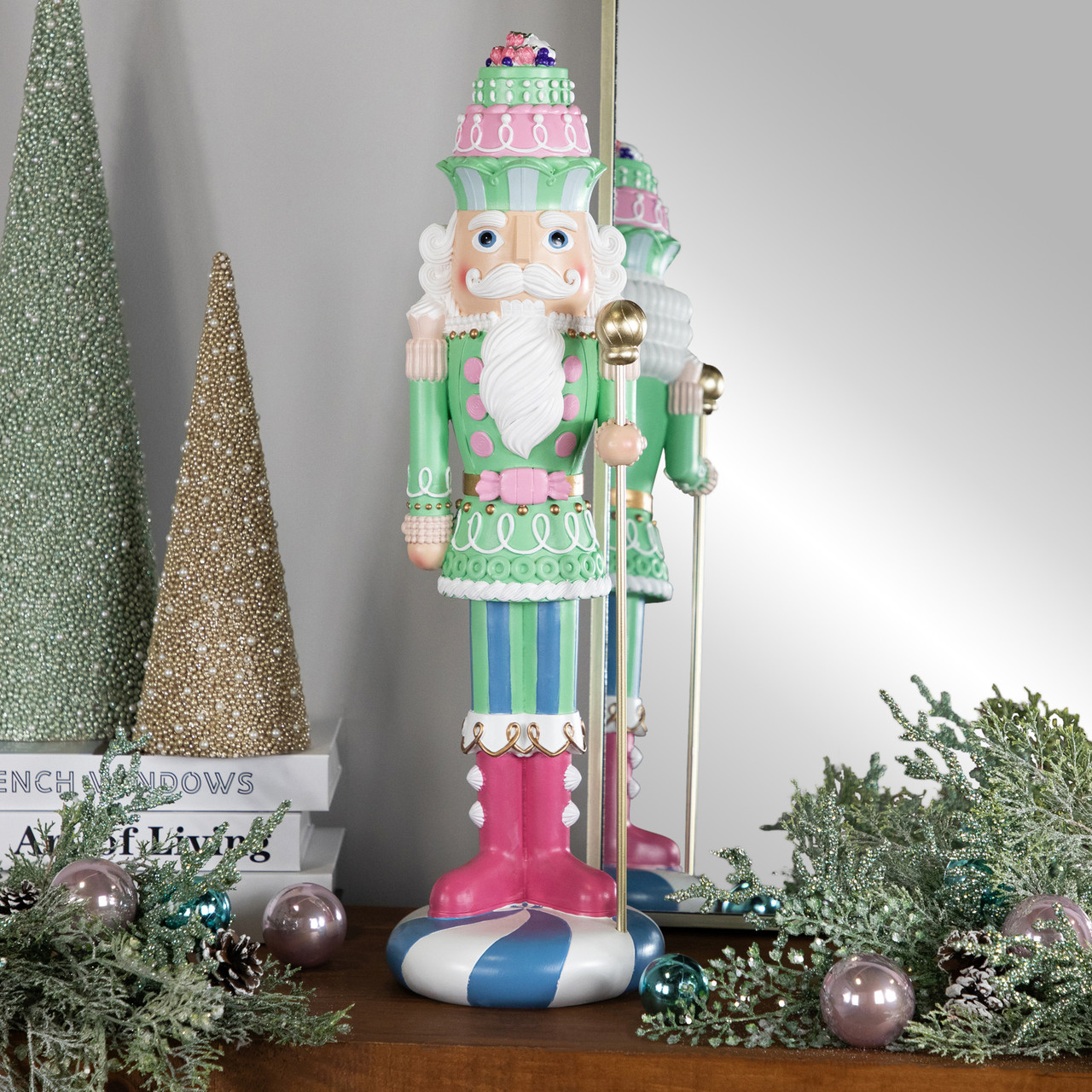 Pastel Christmas Candy Nutcracker King - 21.75" - Green