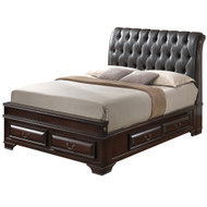 Upholstered Queen Faux Leather Panel Bed with Storage Drawers - 95" - Dark Brown - IMAGE 1