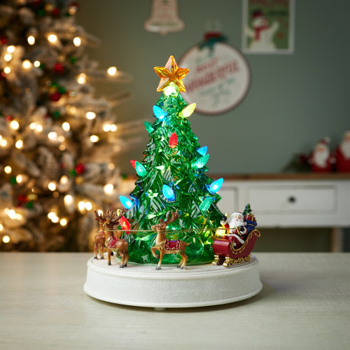LED Lighted Rotating Musical Santa Sleigh Christmas Tree Decoration ...