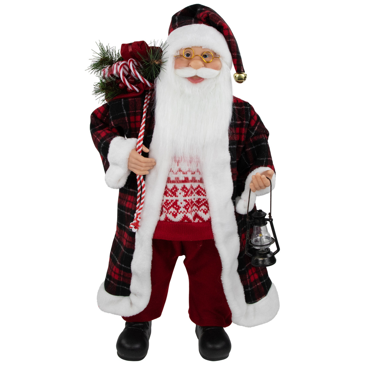 24" Red and White Santa Claus with Lantern and Gift Bag Christmas Figure