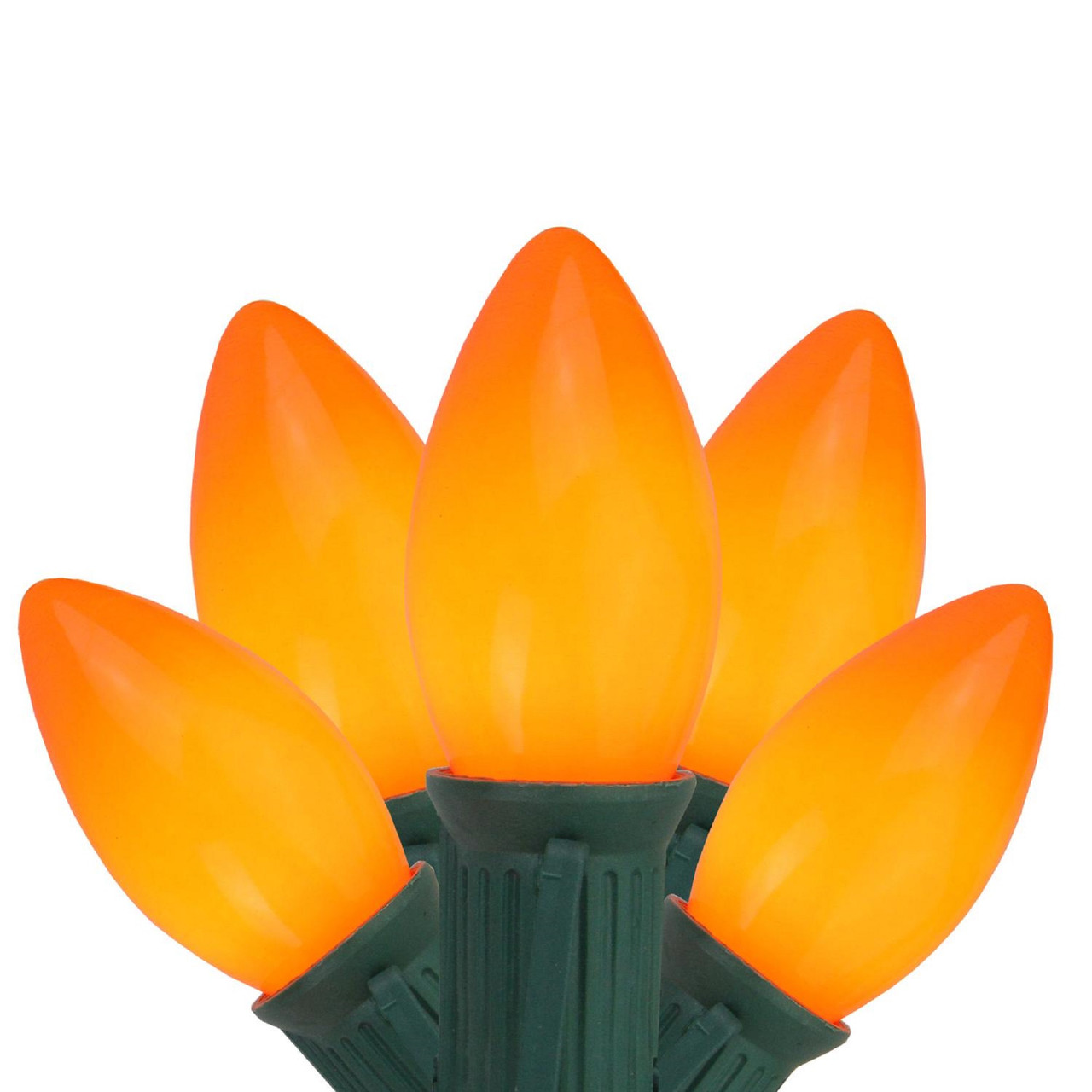Orange Opaque C9 Christmas Lights - 12" Spacing - Green Wire - 25ct