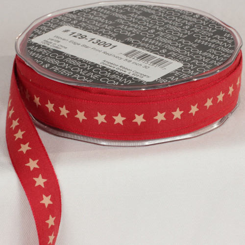 Red & Ivory Star Printed Woven Edge Craft Ribbon 0.62