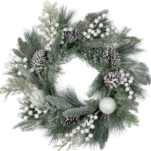 24 Frosted Artificial Mixed Pine Pine Cone Wreath with 24 Frosted Artificial Mixed Pine Pine Cone Wreath with