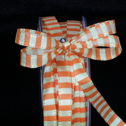 Orange & White Striped Capri Wire Edged Craft Ribbon 0.25