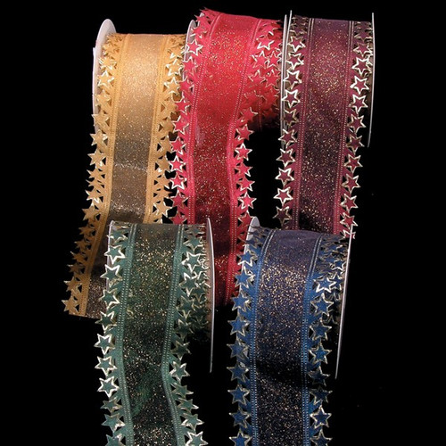 Red & Gold Star Edge Wired Craft Ribbon 2.5