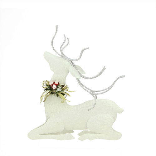 11 25 Snowy White Glitter Embellished Seated Reindeer Christmas