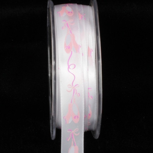 White Ballet Ribbons White & Pink Ballerina Wired Craft Ribbon 0.5