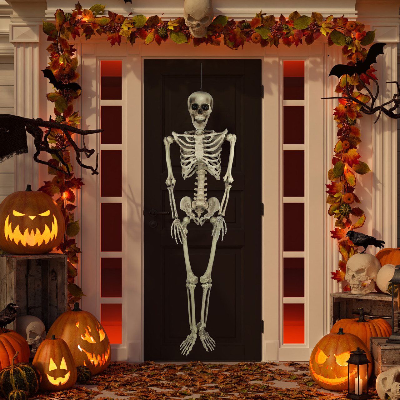 5' Life Size Skeleton Halloween Hanging Decoration - Beige and Black
