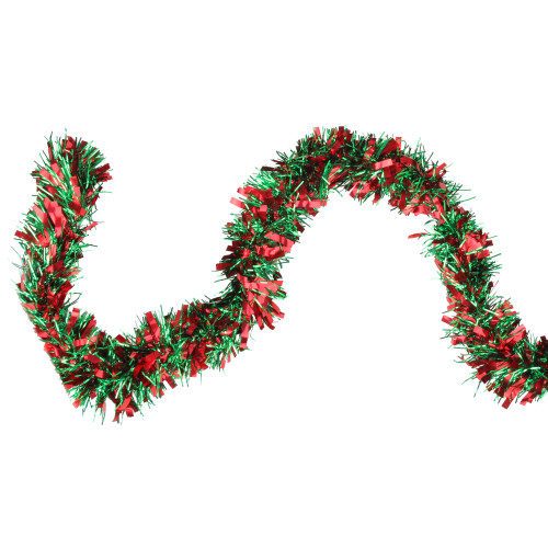 50' Shiny Green & Red Christmas Tinsel Garland - Unlit | Christmas Central