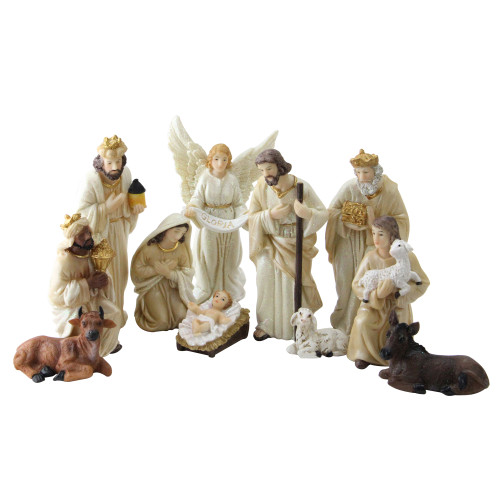 11-Piece Glittered Ivory & Cream Christmas Nativity Figure Set ...