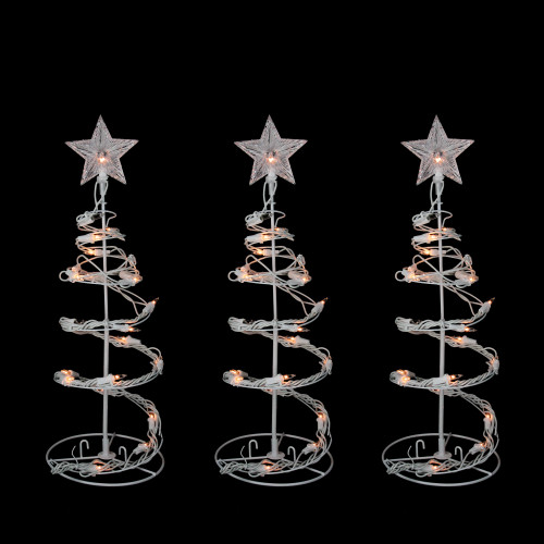 Set Of 3 Clear Lighted Spiral Cone Walkway Christmas Trees Outdoor