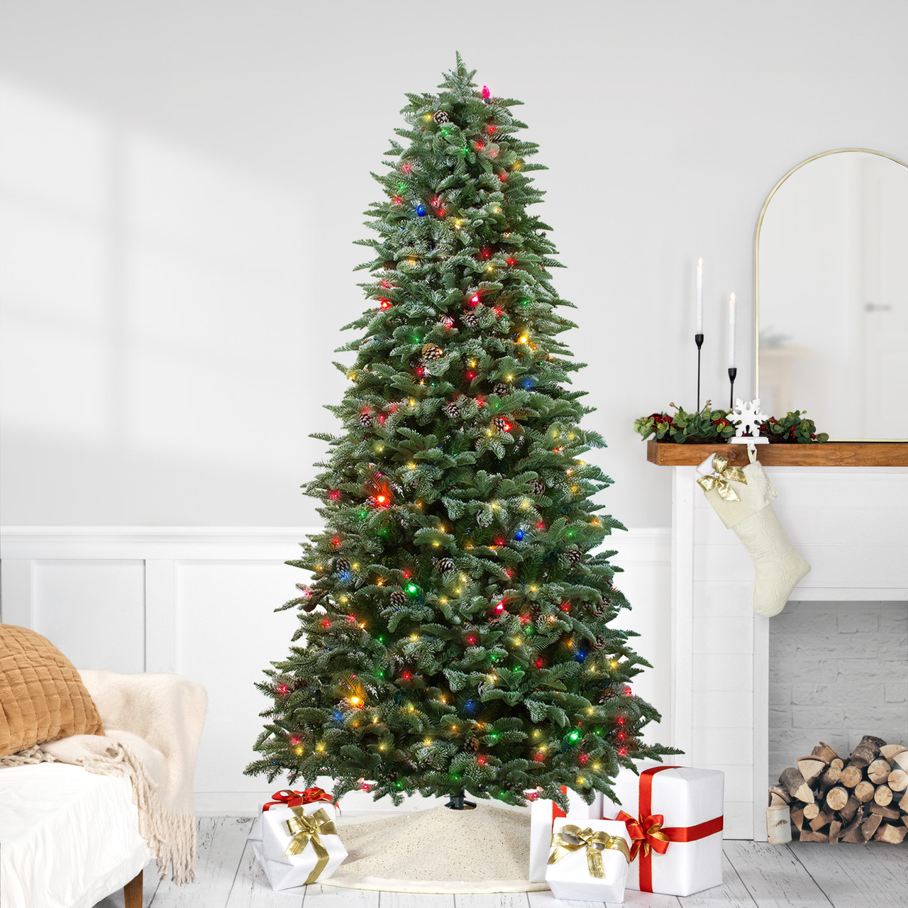 Real Touch™ Artificial Pre-Lit Slim Dunton Spruce Christmas Tree - 7.5' - Multi-Color Lights