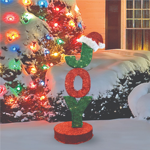 43.5” Rotating Red & Green Lighted "JOY" Sign Christmas Outdoor