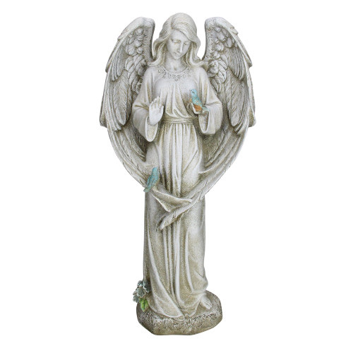 20" Angel with Wings Holding Bird Outdoor Garden Statue | Christmas Central
