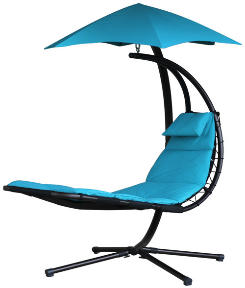 84” Blue Outdoor Lounge Chair with an Overhanging Umbrella Christmas