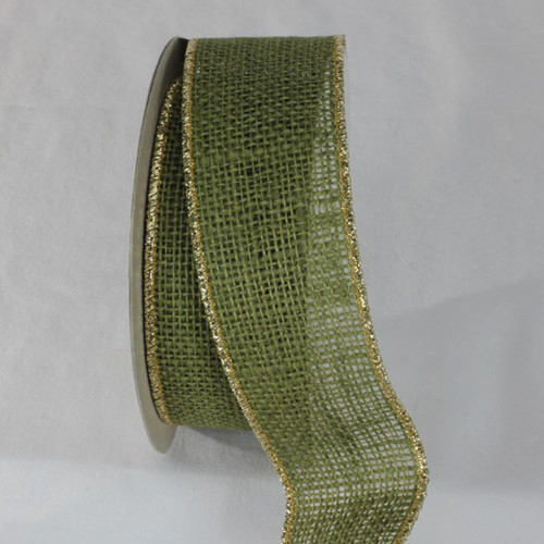 Green Gold Colored Wired Edge Burlap Ribbon 2