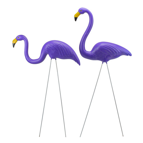 Set of 2 Tropical Purple Flamingo Outdoor Lawn Stakes 33