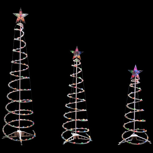 Set of 3 Pre-Lit Spiral Christmas Trees - 3, 4, 6' - Multi Color Lights ...