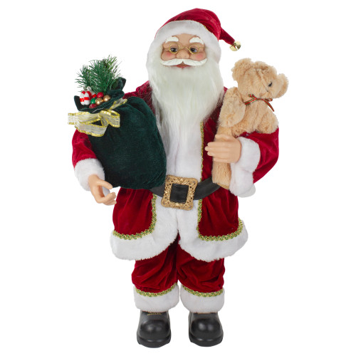 2' Standing Santa Christmas Figure with a Plush Bear | Christmas Central