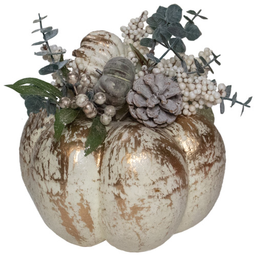 Northlight 10.25 Neutral Colored Pumpkin and Leaves Fall Harvest Floral Arrangement